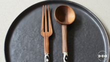 Load image into Gallery viewer, Olive Wood &amp; Batik Bone design Spoon &amp; Fork (Set of 2)