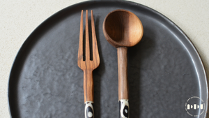 Olive Wood & Batik Bone design Spoon & Fork (Set of 2)