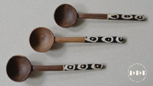Kenyan Olive Wood & Bone Batik design Deep Spoon (Set of 3)