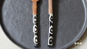 Olive Wood & Batik Bone design Spoon & Fork (Set of 2)