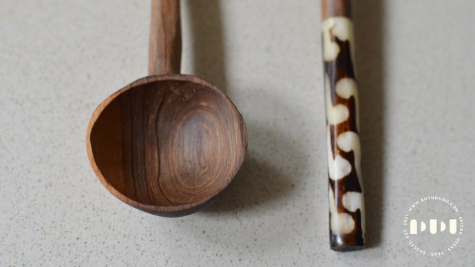 Kenyan Olive Wood & Bone Batik design Deep Spoon (Set of 2)
